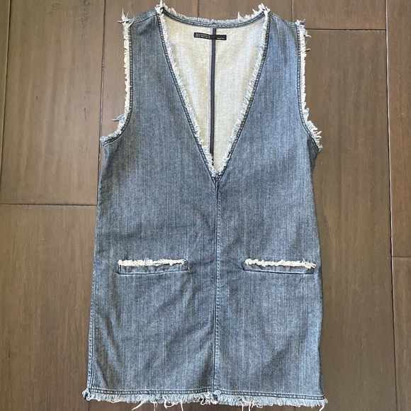 All Saints Reika Denim Jumper Dress w/ Plunging Neckline + Frayed Trim ~ Size 8 - Picture 6 of 10